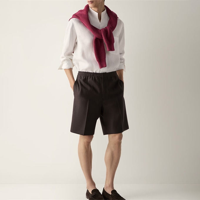 zegna linen blend drawstring casual shorts